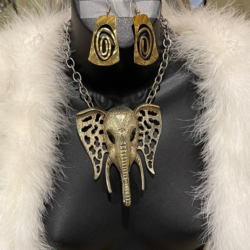 Elephant necklace with earrings set.